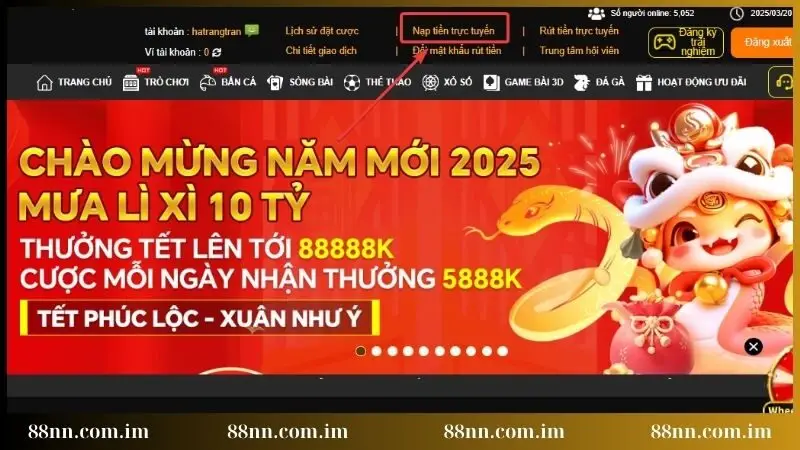Nhấn chọn vào mục nạp tiền